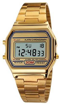 Herren Luxus Business Uhr 30M wasserdichte Edelstahl Sportuhr Digital Armbanduhr Uhr Gold von ROSEBEAR