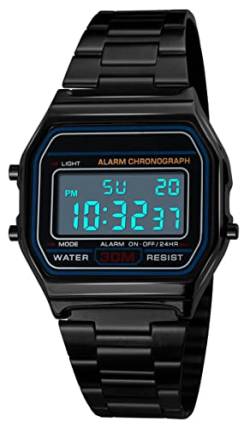 ROSEBEAR Business Uhr Herren Luxus Uhren 30M wasserdichte Edelstahl Sportuhr Digital Armbanduhren (Schwarz) von ROSEBEAR