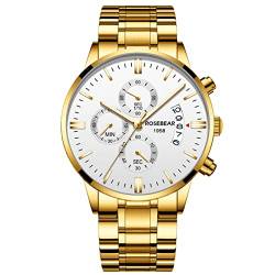 ROSEBEAR Herren Analog Quarz Chronograph,30 m Wasserdichtes Luxus Business Herren Quarzuhr Armbanduhr,Multi Zifferblatt Quarz Uhr Mit Edelstahlarmband, Leuchtzeiger von ROSEBEAR