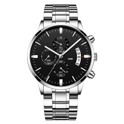 ROSEBEAR Herren Analog Quarz Chronograph,30 m Wasserdichtes Luxus Business Herren Quarzuhr Armbanduhr,Multi Zifferblatt Quarz Uhr Mit Edelstahlarmband, Leuchtzeiger von ROSEBEAR