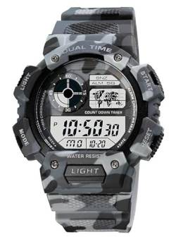 ROSEBEAR Herren Digital Quartz Uhr, 50m wasserdichte Elektronische Sportuhr,Dual Time Leuchtende Outdoor Digital Uhren PU Armband von ROSEBEAR