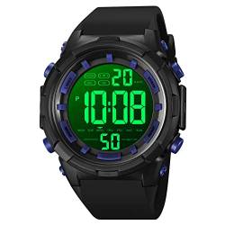 ROSEBEAR Herren Digital Quarzuhr,50m wasserdichte Elektronische Sportuhr,Outdoor Camping Leuchtende Digitaluhr Uhrenarmband aus PU von ROSEBEAR