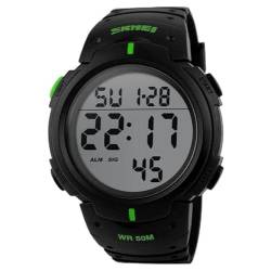 ROSEBEAR Herren Quarz Digital Uhren,50m wasserdichte Elektronische Sportuhr,Outdoor Camping Leuchtende Digitaluhr Uhrenarmband aus PU von ROSEBEAR