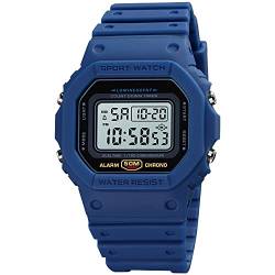 ROSEBEAR Herren Sport Digital Uhren,50 m Wasserdicht Sport Armbanduhr mit Wecker Stoppuhr, läuft mit LED-Hintergrundbeleuchtung Digitaluhren für Männer,PU-Riemen,Blau von ROSEBEAR