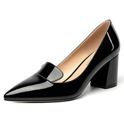 ROSERWISH Damen Slip On Pointed Toe Elegant Sexy Patent Party Chunky High Heel Pumps Kleid Schuhe 6,3 cm, Schwarz, 39 EU von ROSERWISH