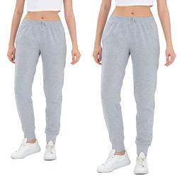 ROSS CAMP Jogginghose Damen - Sporthose Frauen Baumwolle, Trainingshose Fitness High Waist, Sweatpants Slim Fit Freizeithose Lang, Jogging Hose Laufhosen Modern 2erPack Grau/XL von ROSS CAMP