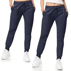 ROSS CAMP Jogginghose Damen - Sporthose Frauen Baumwolle, Trainingshose Fitness High Waist, Sweatpants Slim Fit Freizeithose Lang, Jogging Hose Laufhosen Modern 2erPack Navy/L von ROSS CAMP