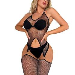 ROSVAJFY Damen Spitze Body Sexy Dessous mit Strumpfband, Teddy Lingerie Tiefem V-Ausschnitt, Reizwäsche Negligee Rückenfreie Bodysuit Frauen Durchsichtig Einteilige Unterwäsche von ROSVAJFY