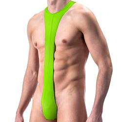 ROSVAJFY Herren Borat V Tangas Bodysuit, Sexy Mankini Elastische Unterwäsche, Herrens Strand Bademode Tanga Unterhose Gurt G-String V Sling Stretch Halloween Kostüm (Grün) von ROSVAJFY