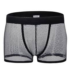 ROSVAJFY Herren Fischnetz Unterhose Sexy Boxershorts, Transparente Unterwäsche, Tief Sitzende Jockstrap Slips, Hohle Gay Dessous Atmungsaktiv Pants, Reizwäsche Tanga für Party Clubwear Schwarz (M) von ROSVAJFY