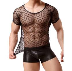 ROSVAJFY Herren Muscle T-Shirt Sheer Mesh, Fischnetz Sexy Unterwäsche Unterhemd Mann, Transparent Tank Top Schwarzes T-Shirt Clubwear Sommer Trainings Tops M-XL (as3, Alpha, l, Regular, Regular) von ROSVAJFY