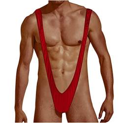 ROSVAJFY Mankini Badeanzug, elastische Herrenunterwäsche, Borat Y Sling, verstellbarer String mit Trägern, V-Strap String Tanga Thong, rot, Einheitsgröße von ROSVAJFY