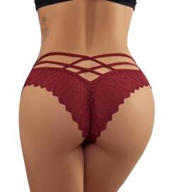 ROSVAJFY Spitzen Slip Damen Sexy Lace Tanga Hollow Out Unterwäsche Unterhose Frauen Dessous Niedrige Taille Höschen Spitze Bequeme Panties Verführerisches Hipster String(L, Bordeaux) von ROSVAJFY