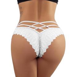 ROSVAJFY Spitzen Slip Damen Sexy Lace Tanga Hollow Out Unterwäsche Unterhose Frauen Dessous Niedrige Taille Höschen Spitze Bequeme Panties Verführerisches Hipster String(L, Weiß) von ROSVAJFY