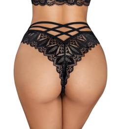 ROSVAJFY Spitzen Slip Damen Sexy Lace Tanga Hollow Out Unterwäsche Unterhose Frauen Dessous Niedrige Taille Höschen Spitze Bequeme Panties Verführerisches Hipster String(M, Schwarz) von ROSVAJFY