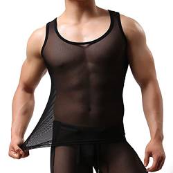 ROSVAJFY Transparentes Netz-Tanktop für Herren, ärmelloses Netz-T-Shirt, Muscle Shirt, leichtes Unterhemd, sexy Netz-Unterwäsche, Herren, Schwarz, M-XL (L) von ROSVAJFY