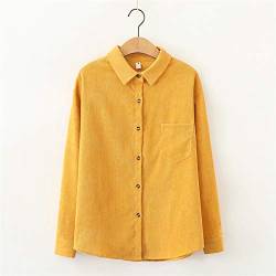 ROTAKUMA Cord Hemd Frauen Langarm Bluse Lässig Große Größe Lose Blusen Dame (Color : Yellow, Size : M) von ROTAKUMA