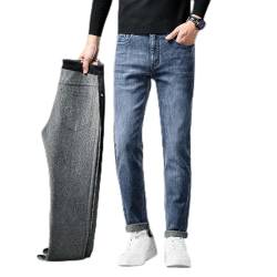 ROTAKUMA Denim Hosen Fleece Stretch Pants Herren Warme Slim Fit Jeans Business Dicke Hose (Color : Grey, Size : 32) von ROTAKUMA