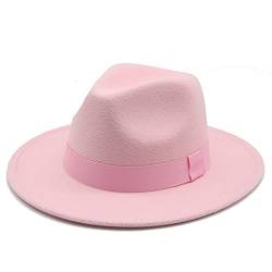 ROTAKUMA Fedora Hüte Frauen Männer Ribbon Band Gürtel Breitrand Hut (Color : Pink, Size : 59 61cm) von ROTAKUMA