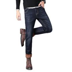 ROTAKUMA Winter Thermal Warme Stretch Jeans Herren Dicke Fleece Hosen Gerade Flocking Denim Hose Jean (Color : Black, Size : 31) von ROTAKUMA