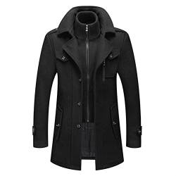 ROTAKUMA Wollmantel Männer Herbst Wintermantel Kaltbeständige Wollmischungen Mantel Doppelkragen Casual Trenchcoat Männlich (Color : Black, Size : L) von ROTAKUMA