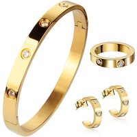 ROUGEMONT Schmuckset Damen Gold Schmuckset Armreif Ohrringe und Ring, Wasserfest von ROUGEMONT