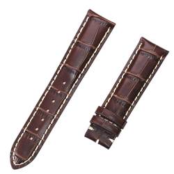 ROUHO Echtes Leder Armband weiches Ersatzarmband für Armbanduhren für Longines Master Flagship Conquest-Braun + Weiß 21 x 18mm von ROUHO