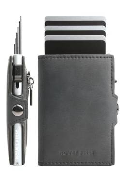 ROVET FIRST® Fast Bro 2 in 1 Slim Wallet - Kartenetui mit RFID-Schutz - Kleiner Geldbeutel für Damen & Herren - Smart Wallet - Pop Up Magnet Aluminium Kartenhalter (Schwarz - Silver Case, Münzfach) von ROVET FIRST