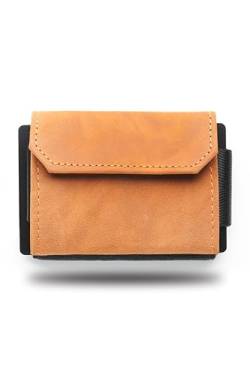 ROVET FIRST® Mini Bro Wallet - Kleiner Geldbeutel mit RFID-Schutz Karte und Zugband - Mini Geldbörse mit Münzfach - Kartenetui für Herren & Damen - Schlanke Brieftasche für Karten und Münzen aus Leder von ROVET FIRST