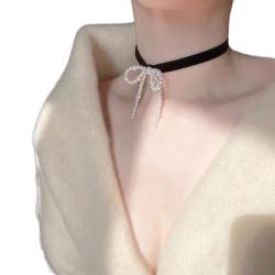 ROYALEAD Schwarze Samt-Halskette mit handgewebten Perlen, klassische Schleifenhalskette für Frauen und Mädchen, Geschenk zum Abschlussball von ROYALEAD