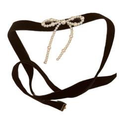 Schwarze Samt-Halskette, handgewebte Perlen, Schleifen-Halskette, Vintage-Temperament-Choker für Frauen und Mädchen, Abschlussball-Party-Geschenke, Samt-Imitationsperle von ROYALEAD