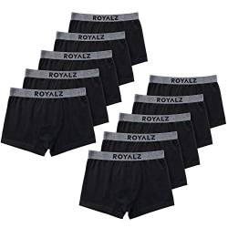 ROYALZ 10er Pack Boxershorts Herren 'Lifestyle' Männer Unterhosen breiter Bund Unterwäsche, 10 Set (95% Baumwolle / 5% Elasthan), Farbe:10 x Schwarz/Bund - Grau, Größe:L von ROYALZ