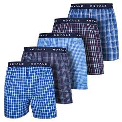 ROYALZ 5er Pack Boxershorts American Style für Herren Männer Unterhosen Kariert Blau klassisch 5 Set Jungen Unterwäsche weit, Farbe:Set 001 (5er Pack - Mehrfarbig), Größe:S von ROYALZ