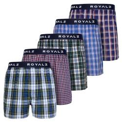 ROYALZ 5er Pack Boxershorts American Style für Herren Männer Unterhosen Kariert Blau klassisch 5 Set Jungen Unterwäsche weit, Farbe:Set 002 (5er Pack - Mehrfarbig), Größe:M von ROYALZ