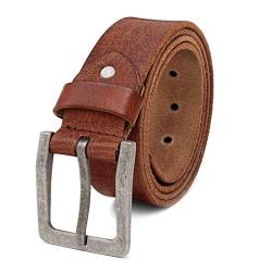 ROYALZ Antik Vintage Ledergürtel für Herren Büffel-Leder aus robusten 4mm Voll-Leder Jeans-Herren-Gürtel mit Dornenschließe 38mm, Farbe:Cognac Braun, Größe:110 von ROYALZ