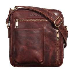 ROYALZ 'Antonio' Herrentasche Leder klein im Vintage Look kleine Männer Umhängetasche aus Echtleder kompakte Ledertasche Herren mir Reißverschluss, Farbe:Roma Cognac Braun von ROYALZ