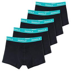 ROYALZ Herren Boxershorts Men 5er Set klassisch Unterhosen Nahtlos für Sport und Freizeit, 5 Pack (95% Baumwolle / 5% Elasthan), Farbe:Schwarz/Bund - Blau, Größe:L von ROYALZ