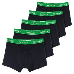 ROYALZ Herren Boxershorts Men 5er Set klassisch Unterhosen Nahtlos für Sport und Freizeit, 5 Pack (95% Baumwolle / 5% Elasthan), Farbe:Schwarz/Bund - Grün, Größe:L von ROYALZ