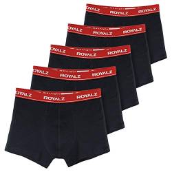 ROYALZ Herren Boxershorts Men 5er Set klassisch Unterhosen Nahtlos für Sport und Freizeit, 5 Pack (95% Baumwolle / 5% Elasthan), Farbe:Schwarz/Bund - Rot, Größe:L von ROYALZ