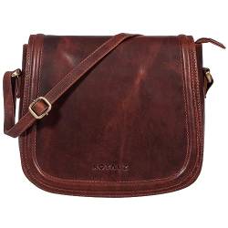 ROYALZ 'Maryland' Vintage Handtasche Leder Frauen zum Umhängen elegante Damen Abendtasche Echtleder Ledertasche Umhängetasche, Farbe:Roma Cognac Braun von ROYALZ