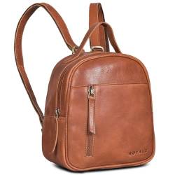 ROYALZ 'Olympia' Lässiger Kleiner Lederrucksack Damen Rucksack Leder Elegant Vintage-Look Rucksackhandtasche Cityrucksack Mini, Farbe:Texas Braun von ROYALZ