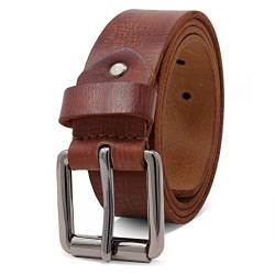 ROYALZ 'Richmond' Ledergürtel Herren aus robusten 4mm Büffel-Leder, Vintage Jeans-Herren-Gürtel mit Dornenschließe Voll-Leder 38mm, Farbe:Cognac Braun, Größe:110 von ROYALZ