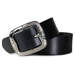 ROYALZ Vintage Ledergürtel für Damen aus Büffel-Leder 38mm breit Jeans-Gürtel Damen kürzbar Voll-Leder, Größe:105, Farbe:Schwarz - Schnalle Floral glänzend von ROYALZ