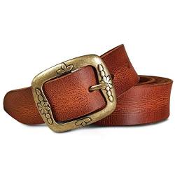 ROYALZ Vintage Ledergürtel für Damen aus Büffel-Leder 38mm breit Jeans-Gürtel Damen kürzbar Voll-Leder, Größe:95, Farbe:Cognac Braun - Schnalle Floral Antik von ROYALZ