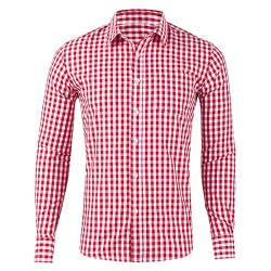 Herren Trachtenhemd Kariert Hemden Herren Langarm Freizeithemd Casual Regular Fit Trachtenhemd Slim Fit Oktoberfest Karohemd für Männer (Red, L) von ROYIYI