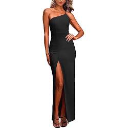 RPAEOY Abendkleider Damen Elegante Eine Schulter Lang Hohem Schlitz Partykleid Cocktailkleid Sommerkleid Formal Hochzeit Festlich Abendkleid Ballkleid Brautjungfernkleid (Schwarz,M) von RPAEOY