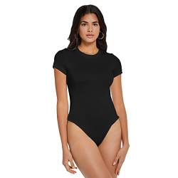 RPAEOY Bodysuit Tops Kurze Ärmel und Rundhals Tshirt Overall Bodysuit Unterzieh-Body Elegant Einteiler Oberteil (Schwarz,L) von RPAEOY