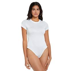 RPAEOY Bodysuit Tops Kurze Ärmel und Rundhals Tshirt Overall Bodysuit Unterzieh-Body Elegant Einteiler Oberteil (Weiß,L) von RPAEOY