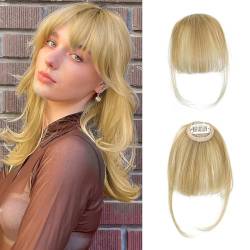 RPAEOY Clip in Pony Haare Haarverlängerungen Flat Bang mit Schläfen Echthaar Front Face Fringe Pony Haarteile Pony Extension für Frauen das Tägliche Tragen (Grau-Gold) von RPAEOY