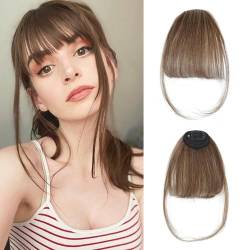 RPAEOY Clip in Pony Haare Haarverlängerungen Flat Bang mit Schläfen Echthaar Front Face Fringe Pony Haarteile Pony Extension für Frauen das Tägliche Tragen (Hellbraun) von RPAEOY